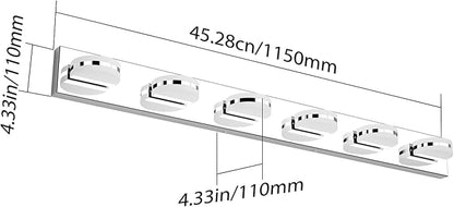 Aipsun 6 Lights Modern Chrome LED Vanity Light Acrylic Stainless Steel Bathroom Wall Light Over Mirror(White Light 6000K)