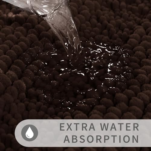 Yimobra Bathroom Rug Mat 47 x 24, Non Slip and Super Absorbent Bath Mat,Machine Washable Quick Dry,Ultra Plush Chenille Shower Rugs for Bathroom Floor Sink Tub and Shower Outside,Brown