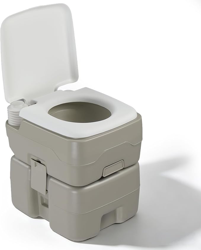 Outdoor Portable Toilet, 5.3 Gallon Waste Tank | Porta Potty with Pressure Pump Double Outlet Leak-proof Clips for Camping Travel RV Boat Truck