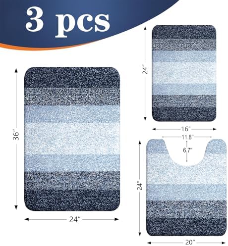 OLANLY Microfiber Bathroom Rugs Sets 3 Piece, 36"x24"+24"x16"+24"x20"