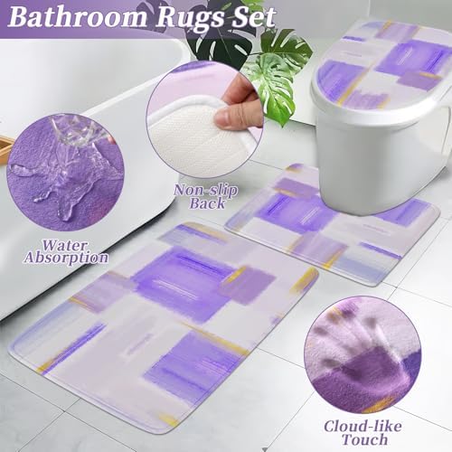 XLHOMO Bathroom Set - Purple and Gold Bathroom Accessories Set, Bathroom Sets with Shower Curtain and Rugs, Purple Shower Curtain Set with Bathroom Trash Can, Soap Dispenser, Soap Dish for Home Decor