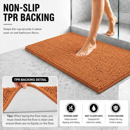 Bathroom Rugs Sets 2 Piece,Super Absorbent Soft,Thick,Machine Washable Chenille Bath Mat,Non Slip Toilet Floor Rug,Bath Mats for Bathroom,20x32 Plus 20x20 U Shape,Champagne