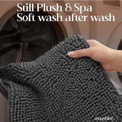 MAYSHINE Small Plush Shaggy Chenille Bath Mat 23"x14" Extra Soft, Super Absorbent, Non-Slip Bathroom Rug | Fluffy Microfiber, Area Rug Sets for Bathroom Floor, Kitchen, Living Room |Charcoal Gray