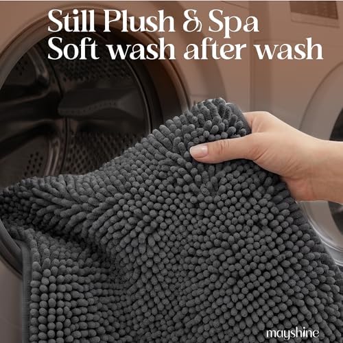 MAYSHINE Runner Plush Shaggy Chenille Bath Mat 71"x31" Extra Soft, Super Absorbent, Non-Slip Bathroom Rug | Fluffy Microfiber, Area Rug Sets for Bathroom Floor, Kitchen, Living Room | Charcoal Gray