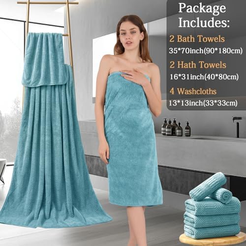 8 Piece Bath Towel Set-2 Oversized Bath Sheets(35"x70"),2 Hand Towels,4 Washcloths-Extra Large Microfiber Towel Sets,Less Lint Highly Absorbent & Quick Dry Bath Towels for Bathroom Gym Pool,Turquoise