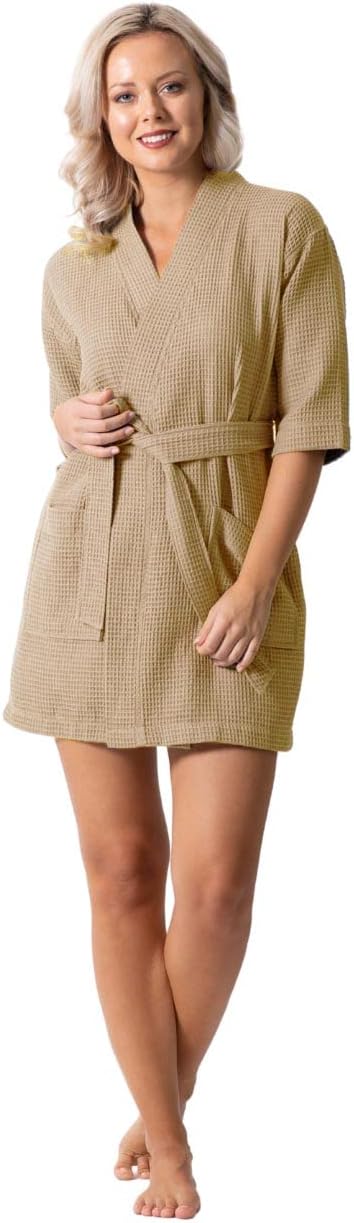 Lightweight Waffle Knit Bath, Spa & Bridesmaids Kimono Short Robes for Women - Quick Dry & Soft