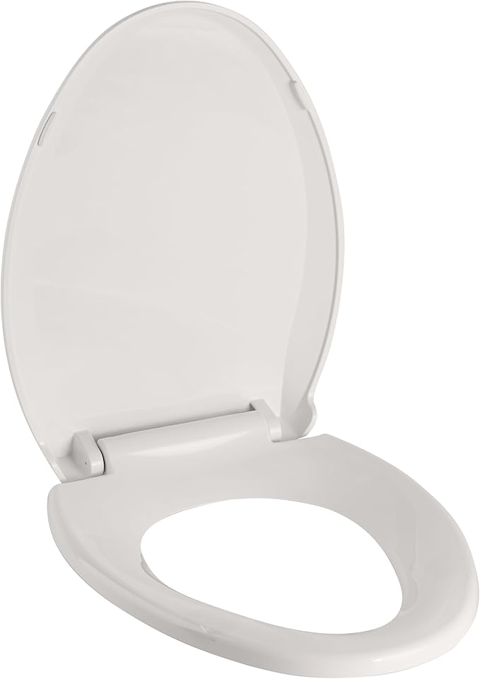 17" Round Quiet Close Toilet Seat, Biscuit Color Polypropylene with Never-Loosen Durable Design, Easy Installation and Maintenance