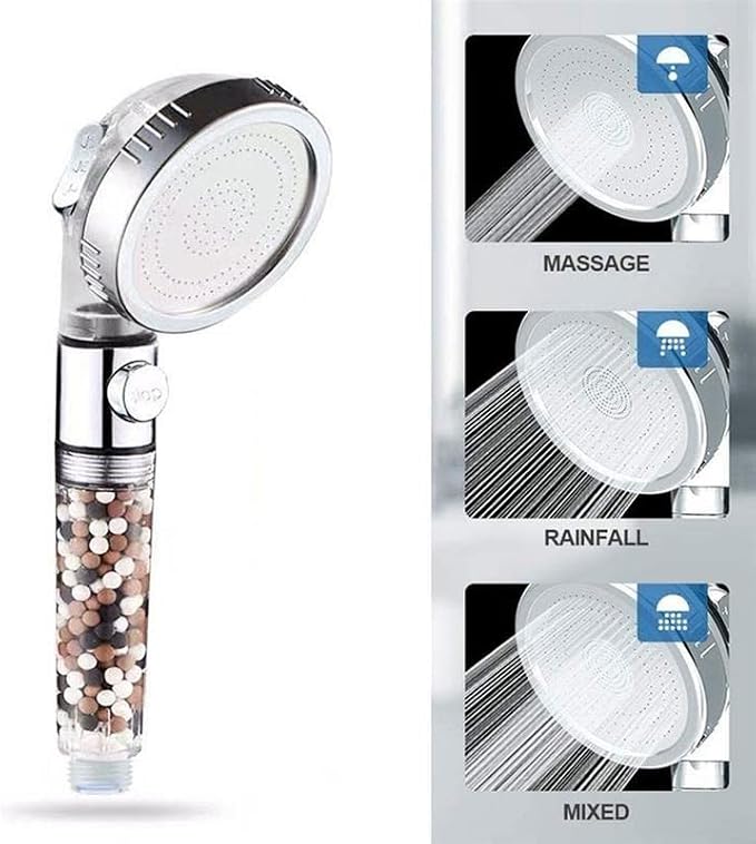 MineralStream Ionic Shower Head 2.0 Full Kit with Replacement Beads + Hose + Shower Holder + Arm Diverter| 3 Settings High Pressure Water Saving Showerhead for Dry Hair & Skin