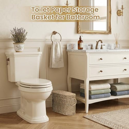 efluky Toilet Paper Storage Basket, Seagrass Slim Toilet Paper Holder with Lid- Holds Up to 9 Mega Rolls, Home Bathroom Decor Organizer