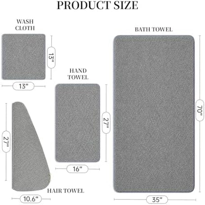 Bath Towels for Bathroom Oversize Bath Towel Set- 35x70 Inches, 4-Piece Shower Towels (1 Bath Towel, 1 Hair Towel, 1 Hand Towel, 1 Washcloth), Soft and Absorbent Microfiber Towels for Bathroom (Gray )