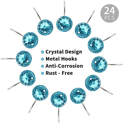 Aqua Diamond Crystal Bling Shower Curtain Hooks Rings for Bathroom,24PCS