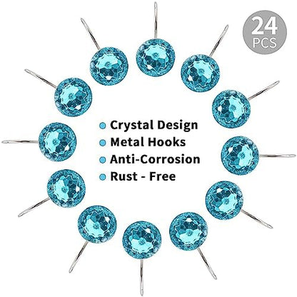Aqua Diamond Crystal Bling Shower Curtain Hooks Rings for Bathroom,24PCS