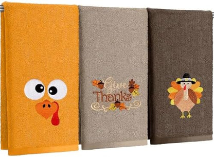 FuWeave 3 Pcs Brown Rust Thanksgiving Turkey Hand Towels for Bathroom