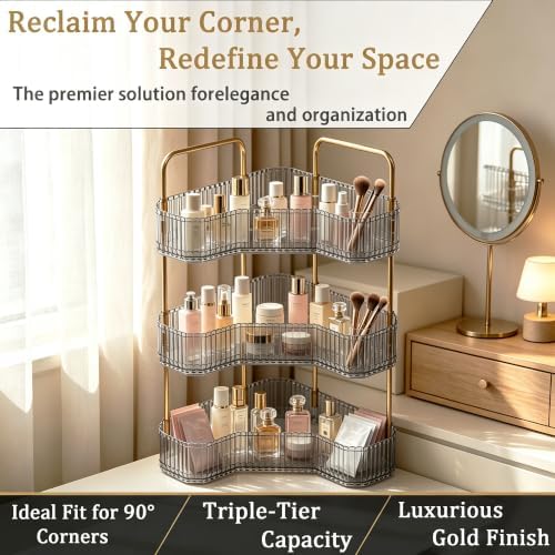 3-Tier Corner Bathroom Organizer, Skincare Vanity Counter Shelf Grey