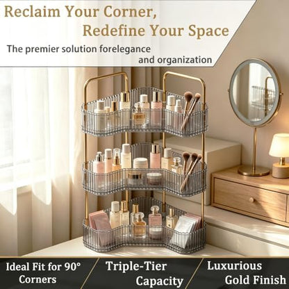 3-Tier Corner Bathroom Organizer, Skincare Vanity Counter Shelf Grey