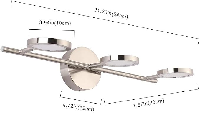 Joossnwell Modern LED Vanity Lights Nickel Finish, 3-Light Bathroom Lighting Fixtures 21.26" Inch 15W Metal Wall Sconces with Swing Arm Up and Down Lamps 4000K