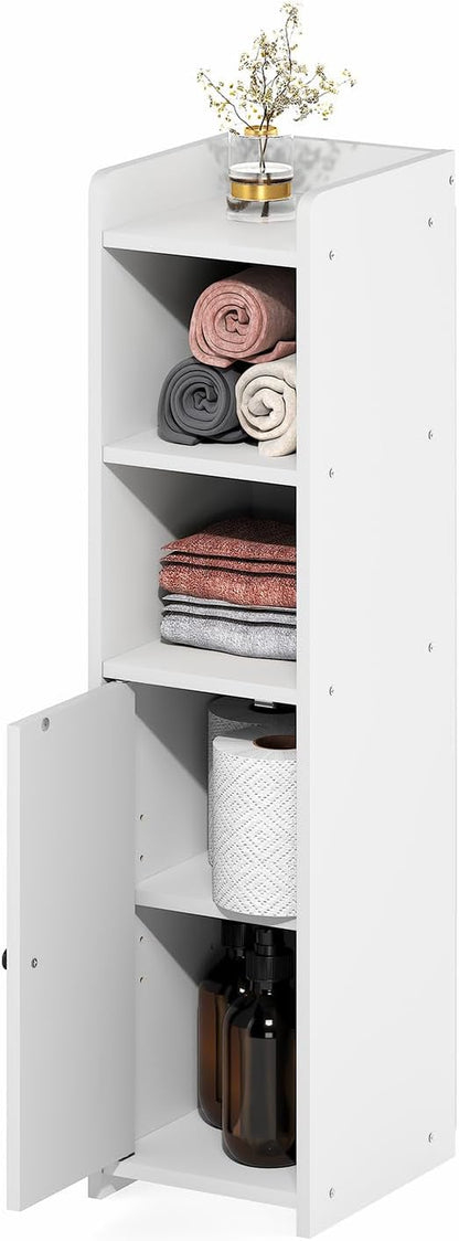 Furinno Fulda Bathroom Storage Cabinet, 5-Tier Bathroom Cabinet, Narrow Cabinet with Door and Adjustable Shelves, 32H, for Small Spaces, Bathroom, Living Room, Entryway, White
