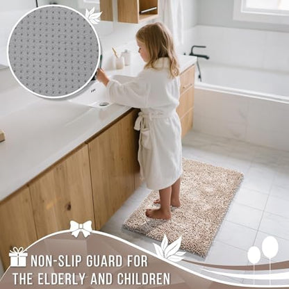 Yimobra Long Bathroom Rugs Runner 55x24 Inch, Extra Thick Soft Absorbent Chenille Bath Mat, Non Slip Machine Washable, Quick Dry Bath Rugs for Bathroom Floor, Tub and Shower, Khaki