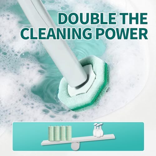Disposable Toilet Brush, Toilet Bowl Cleaning System with 48 Count Wand Refills, Clean Brush Starter Kit with 1 Wand, 1 Storage Caddy and 1 wall Sticker (White)