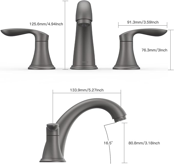 Bathroom Sink Faucet, Faucet for Bathroom Sink, Widespread Gun Grey Bathroom Faucet 3 Hole with Stainless Steel Pop Up Drain and cUPC Lead-Free Hose - (Gun Grey 2 Packs)