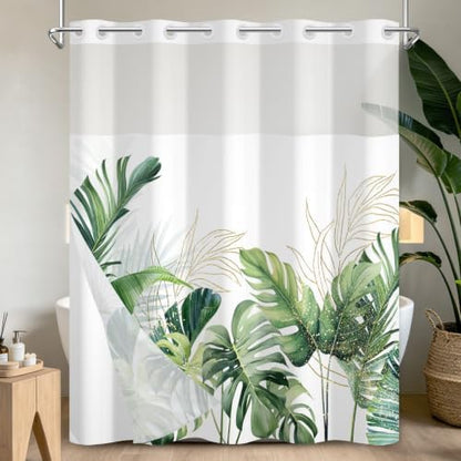 No Hook Shower Curtain with Snap-in Liner 71x74 Inch