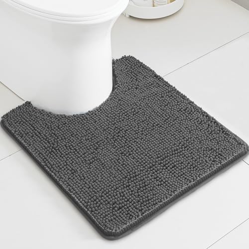 Dark Gray Toilet Rug U Shaped – Absorbent and Washable Contour Bathroom Rugs for Toilet, Non-Slip, Thick Soft Chenille Contoured Bath Mat - 20" x 24"