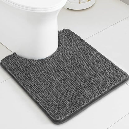 Dark Gray Toilet Rug U Shaped – Absorbent and Washable Contour Bathroom Rugs for Toilet, Non-Slip, Thick Soft Chenille Contoured Bath Mat - 20" x 24"