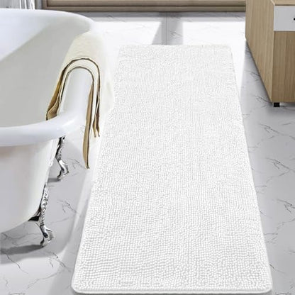 LOCHAS Luxury Bathroom Rug Shaggy Bath Mat 24 x 60 Inch, White