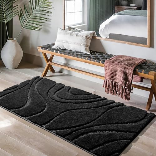DEXDE Bathroom Rug 24x47 Non-Slip Plush Shaggy Bath Mat for Bathroom Black