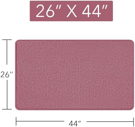 Yeaban Chenille Dusty Rose Bathroom Rug 26"x44", Non-Slip Rubber Backing