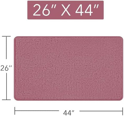 Yeaban Chenille Dusty Rose Bathroom Rug 26"x44", Non-Slip Rubber Backing