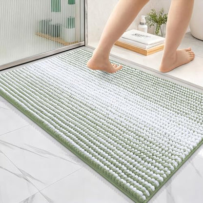 OLANLY Bathroom Rugs 36x24, Soft Chenille Striped Bath Rugs, Sage Green