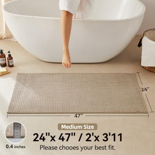 Triohero Bathroom Rugs Non Slip Washable, Super Absorbent Thin Bath Mat Quick Dry Low Pile Bathroom Rug, Beige 24x47