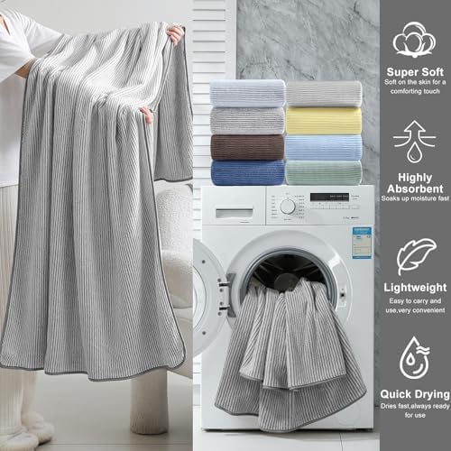 8-Piece Premium Towel Set for Bathroom|2 Oversized Large Bath Sheet,2 Hand Towels,4 Washcloths|Soft Cozy Highly Absorbent Fast Dry Microfiber Shower Towel Set for Hotel Bathroom Essentials,Grey