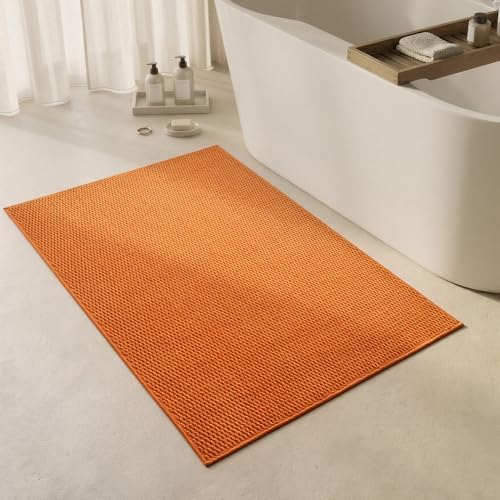 Triohero Large Bathroom Rugs Non Slip Washable Bath Rugs Super Absorbent Bathroom Rug Thin Quick Dry Low Pile Bath Mats, Orange 36"x48"