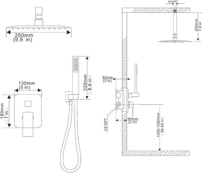 10 Inch Ceiling Mounted Shower System Rain Mixer Shower Combo Set Rainfall Shower Head System ‎Brushed Gold Shower Faucet Rough-in Valve Body and Trim Kit Included