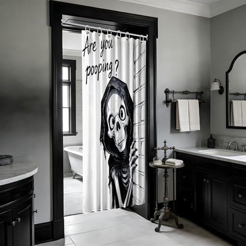 Small Stall Shower Curtain Rv Black and White Skull, 48 x 72 Inchs