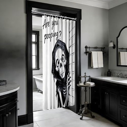 Small Stall Shower Curtain Rv Black and White Skull, 48 x 72 Inchs