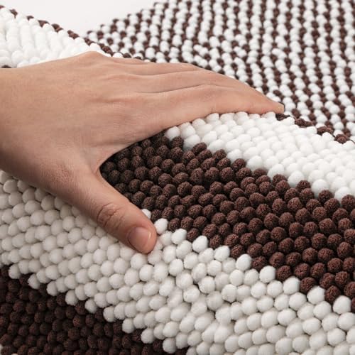 BSICPRO Large Bathroom Rugs Runner, 20x47 Chenille Bath Mats, Coffee