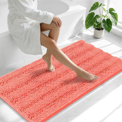 Smiry Thick Chenille Bathroom Runner Rugs 59x20, Absorbent Bath Mat, Coral