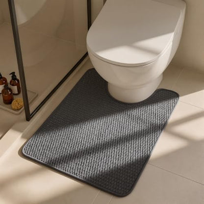 Triohero Toilet Rug, Thin Toilet Rugs U Shaped Washable Non Slip Absorbent Quick Dry Low Pile Toilet Mat, Dark Grey 20"x24" U Shape