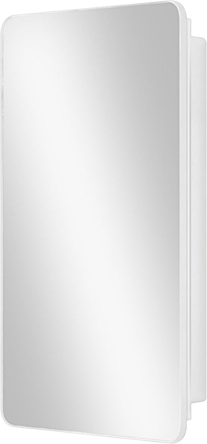 Fundin White Plastic Medicine Cabinet, Mirror Door with Round Corner Metal Frame, Recessed and Surface Mount Bathroom Wall Medicine Cabinet, 16 x 28 inch Mirror Size