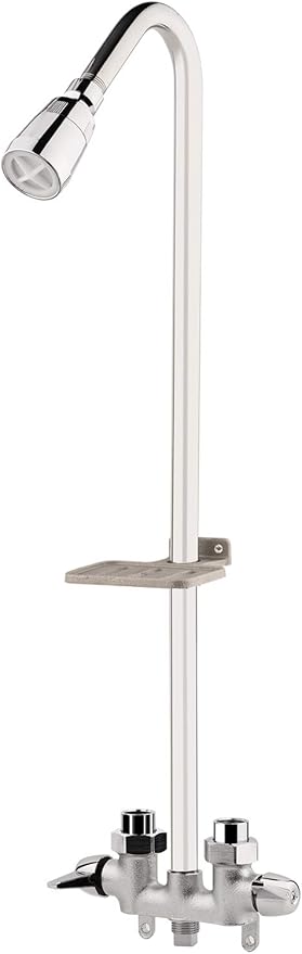 Artiwell Outdoor Shower Fixture System,with Rustproof Riser and Riser Extension, Double Handle Utility Shower Faucet with Showerhead and Soap Dish, Polished Chrome