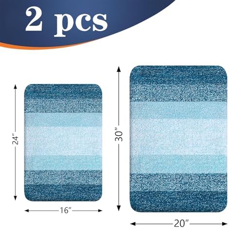 OLANLY Micorfiber Bathroom Rug Set 2 Piece, 30"x20"+24"x16"