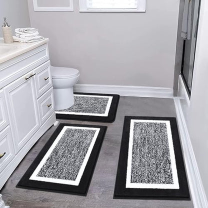 Pauwer 3 Piece Bathroom Rug Set, Non Slip Washable Bath Mat, Black