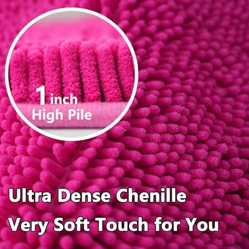 Valentine's Day Bathroom Mat Bathroom Rugs Chenille, Extra Thick and Absorbent, Non-Slip, Machine Washable, Dry Quckily, Soft Cozy Plush, Used Under Shower Bathtub and Sink, Hot Pink