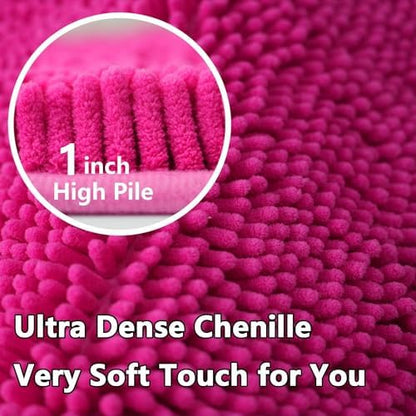 Valentine's Day Bathroom Mat Bathroom Rugs Chenille, Extra Thick and Absorbent, Non-Slip, Machine Washable, Dry Quckily, Soft Cozy Plush, Used Under Shower Bathtub and Sink, Hot Pink
