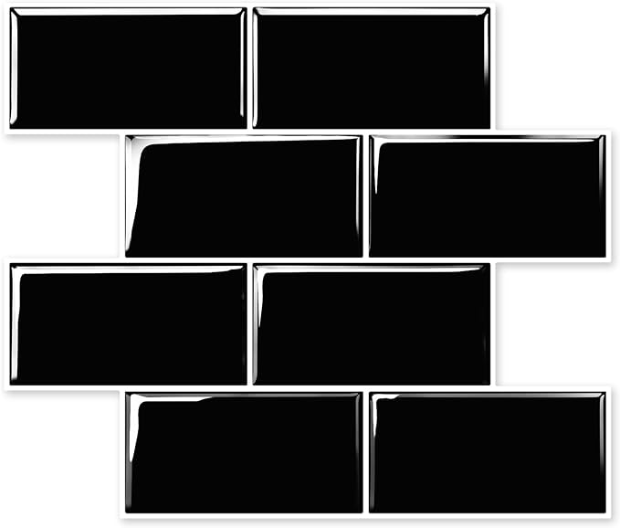10 Sheets Thicker Peel and Stick Backsplash, Peel and Stick Tiles, Marble Look Wall Tiles Backsplash for Kitchen and Bathroom, Livingroom, 12"x9.8", Black