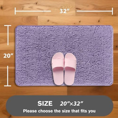Lavender Bathroom Rugs – Absorbent and Washable Bath Mat, Non-Slip, Thick Soft Chenille Bath Rugs for Bathroom Floor, Shower, Sink - 20" x 32"