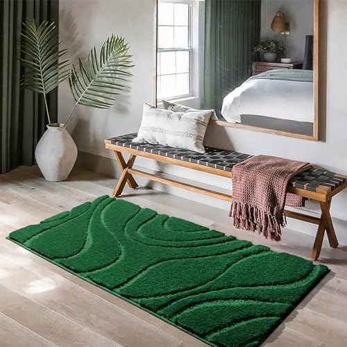 DEXDE Bathroom Rugs Runner 24x60, Extra Long Non-Slip Bath Mats Rug Green